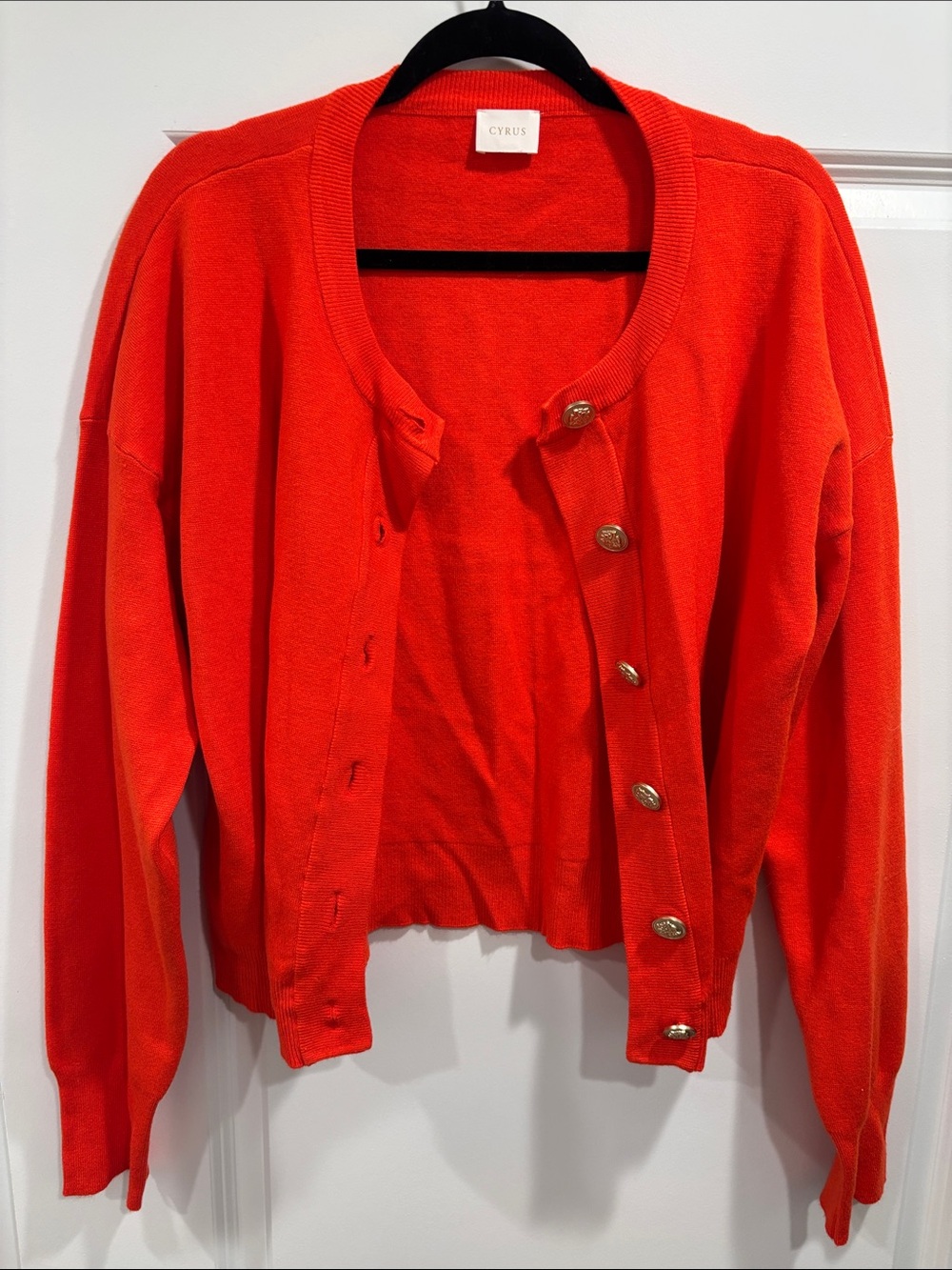Cyrus Women’s Vibrant Orange-Red Button Cardigan